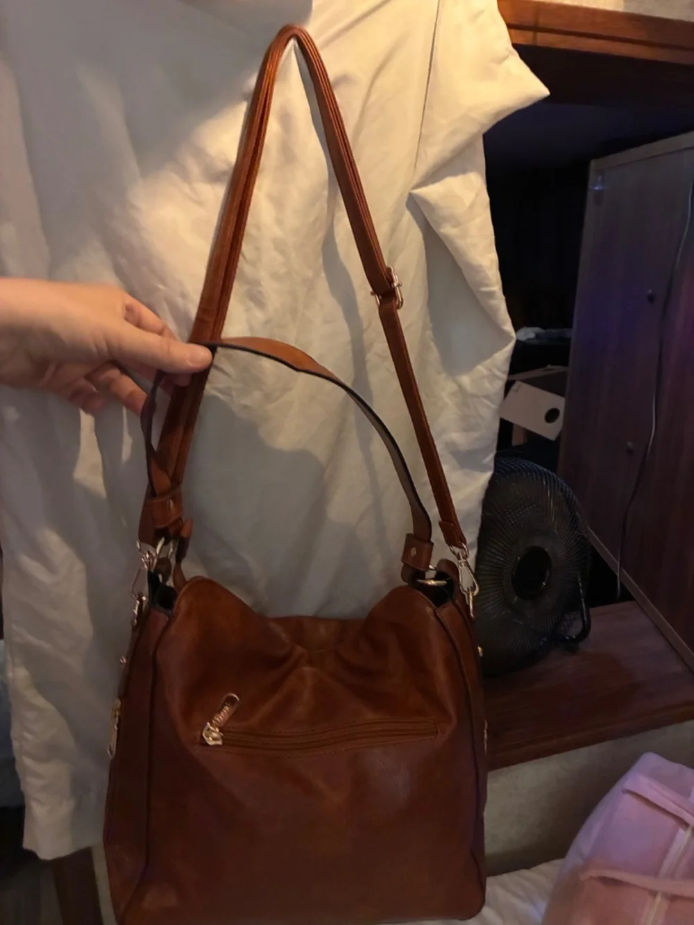QIYUERA Brown Faux Leather Hobo Shoulder Bag